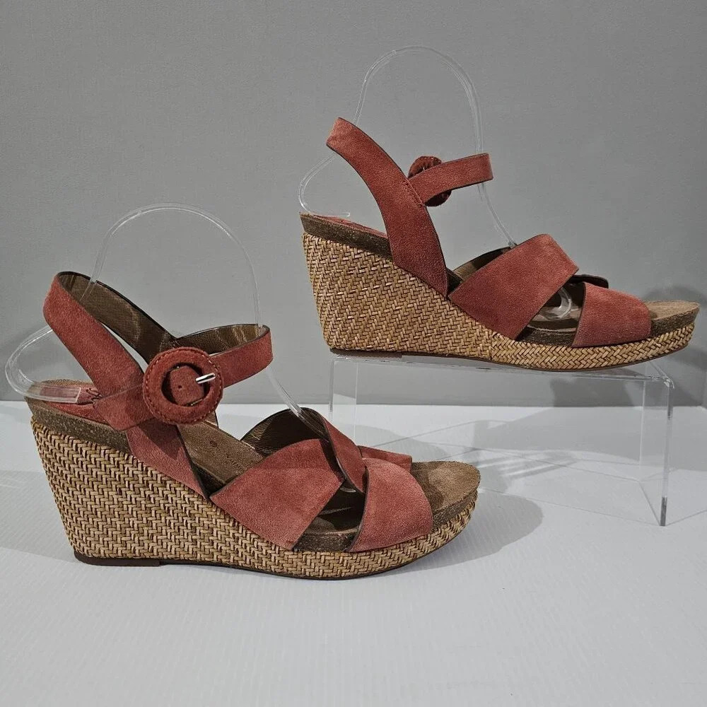 Sofft Casidy Wedge Platform Sandal Womens 11 Coral Orange Suede Jute Chunky - Picture 3 of 15